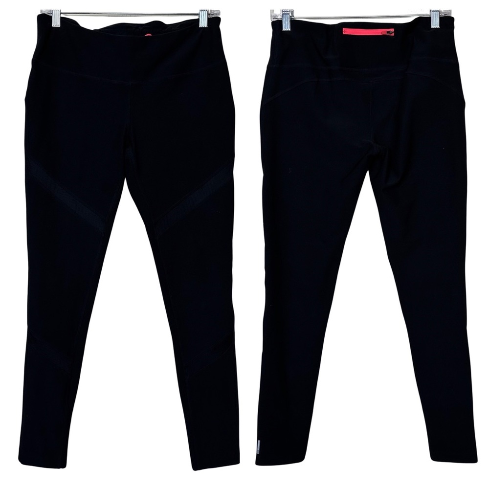 Mondetta Black Mesh Cutout Front Midrise Pink Back Pocket Athletic Leggings L